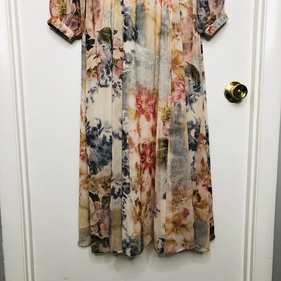 ZARA Women Floral Printed Midi Dress Size L Watercolor Artsy Beachy Blogger Fav - Picture 8 of 15